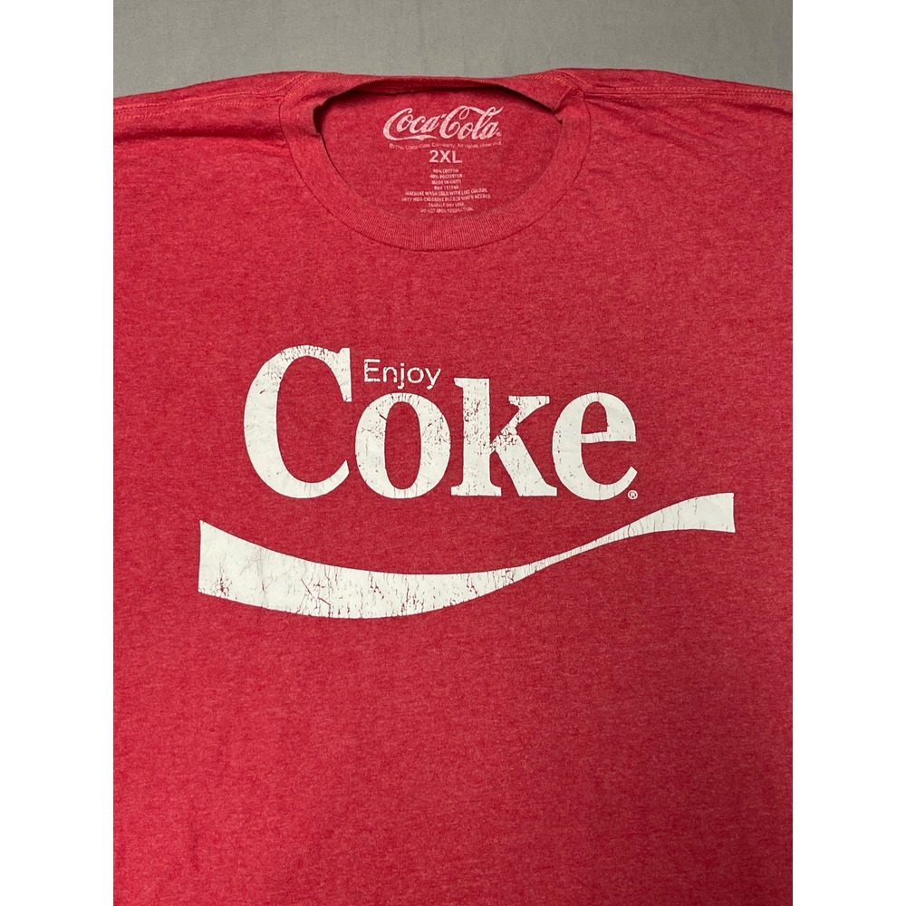 Coca-Cola Mens Enjoy Coke Graphic T-Shirt Red Heather 2XL Short Sleeve Tee - Picture 2 of 8